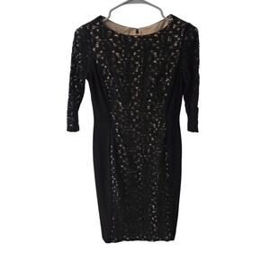 Anne Klein Black/Beige Lined Short Sleeve Crochet Mini Dress - 2